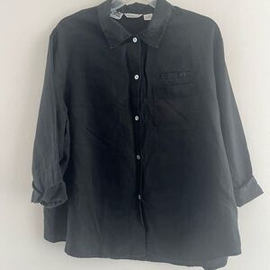 Women’s Blouse Top 100% linen 2X 3/4 sleeves Extra Large black button down